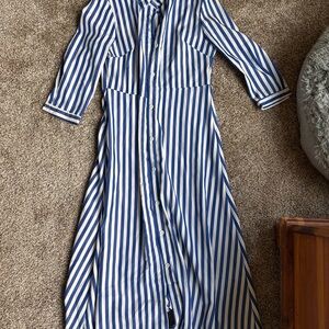 Blue and White Striped Button-Down Dress